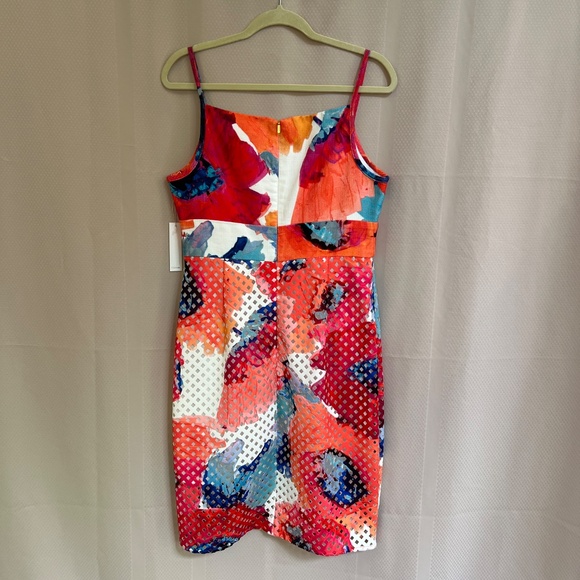 Trina Turk Julietta Floral Laser-Cut Sheath Dress Spaghetti Strap Sz12 - Picture 7 of 16